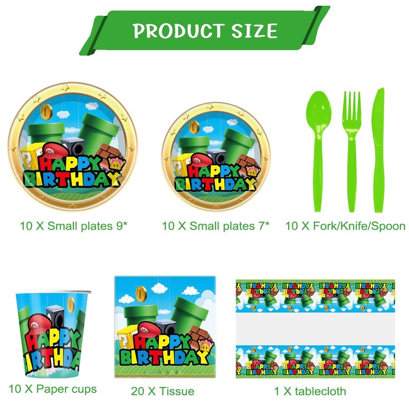 JU XIN 81Pcs Video Game Birthday Party Supplies, Video Game Set Disposable Dinner Tableware Plates Napkins Cups Knives Spoons Forks Kids Birthday Party Decorations Serve 20 - Image 2