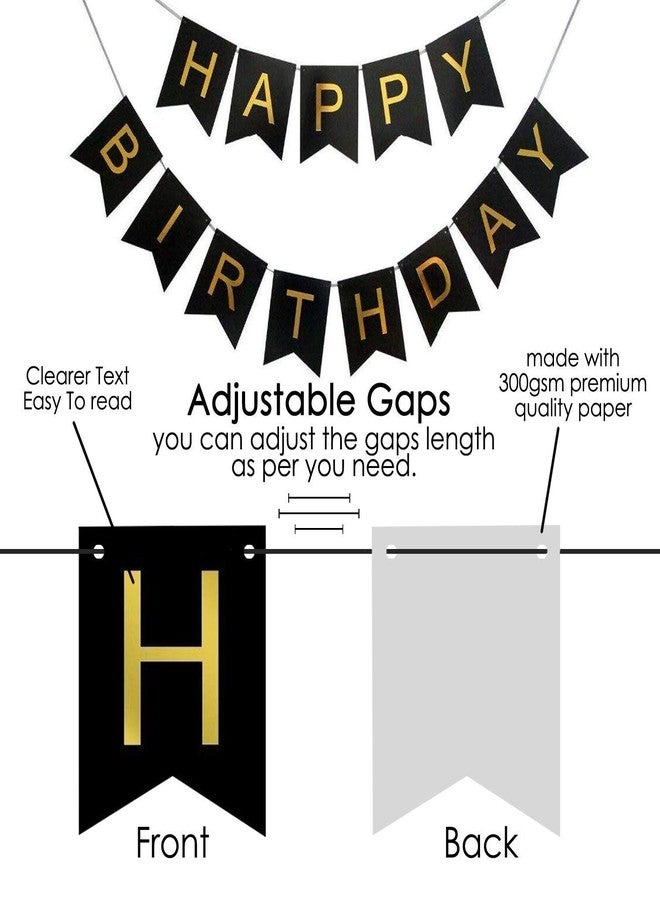 HEMITO 92pcs combo of Birthday Balloons Decoration With Light Kit Items combo for Kids Girls Adult Women Boys Husband/Gold Black Supplies/Foil Balloon, Star and Birthday Banner Items Set - Image 3