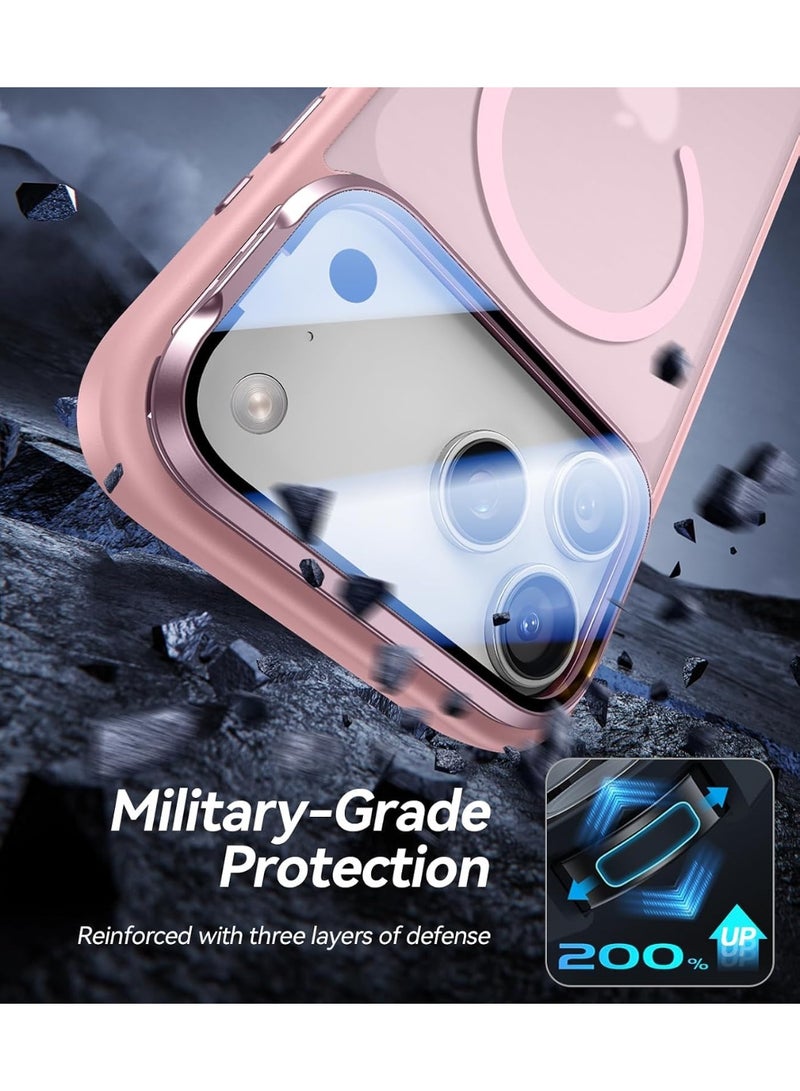 MagSafe Compatible Case for iPhone 17 Pro Max - Slim Shockproof Cover with Camera Lens Protector & Foldable Stand, Pink - Image 5