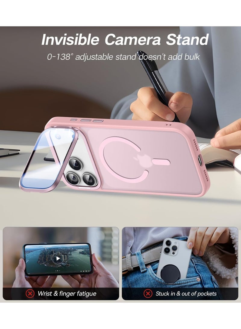 MagSafe Compatible Case for iPhone 17 Pro Max - Slim Shockproof Cover with Camera Lens Protector & Foldable Stand, Pink - Image 3