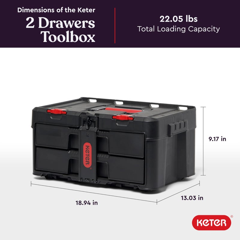 Keter Stack-n-Roll Two Drawer Tool Box for Small Parts and Power Tool Accessories, Fits Keter Modular Tool Storage System - Image 2