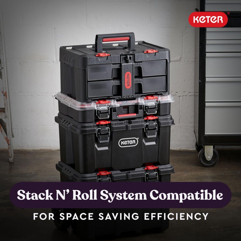 Keter Stack-n-Roll Two Drawer Tool Box for Small Parts and Power Tool Accessories, Fits Keter Modular Tool Storage System - Image 3