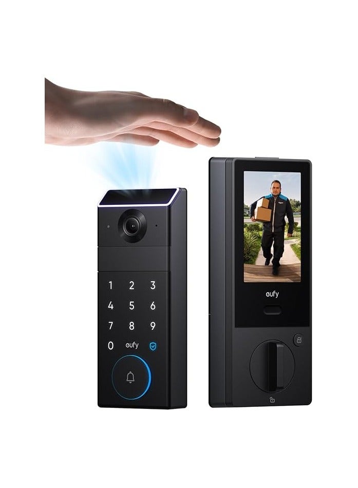 إيوفي قفل الباب الذكي Eufy FamiLock S3 Max مع التعرف على أوردة الكف – دخول بدون مفتاح، ‎3 في 1: لوحة مفاتيح Wi-Fi + كاميرا 2K HDR + جرس باب، معيار ANSI/BHMA درجة 1، شاشة فيديو للقفل الخلفي - Image 1