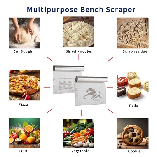 OLULU 2PCS Dough Pastry Bench Cutter Scraper, OLULU Stainless Steel Kitchen Food Scraper with Protective Cover, Anti-Wear Laser-Engraved Measuring Scale and Ear Of Wheat, Dishwasher Safe (2Pack, 6 inch) - Image 4
