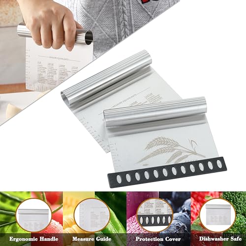 OLULU 2PCS Dough Pastry Bench Cutter Scraper, OLULU Stainless Steel Kitchen Food Scraper with Protective Cover, Anti-Wear Laser-Engraved Measuring Scale and Ear Of Wheat, Dishwasher Safe (2Pack, 6 inch) - Image 3