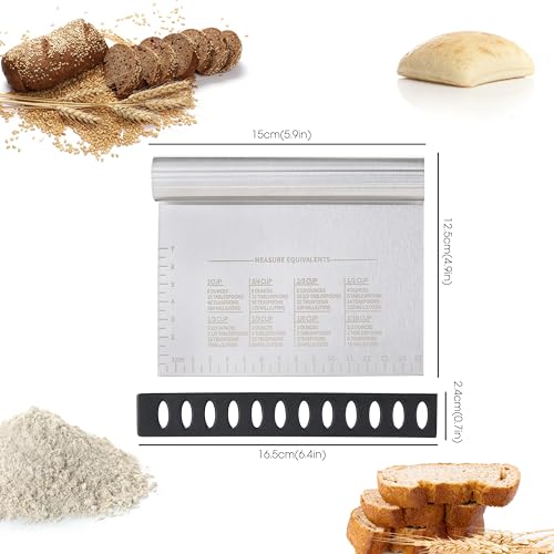 OLULU 2PCS Dough Pastry Bench Cutter Scraper, OLULU Stainless Steel Kitchen Food Scraper with Protective Cover, Anti-Wear Laser-Engraved Measuring Scale and Ear Of Wheat, Dishwasher Safe (2Pack, 6 inch) - Image 2