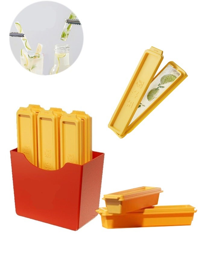 7 Pcs French Fry Shaped Ice Stick Cube Trays For All Sizes Of Cup Sizes And Bottle Mouths, Ice Lolly Square Discs Made Of Easy Push Pop Material With Magnetic Storage Box, Ideal For Sports And Water Bottles  - Image 1