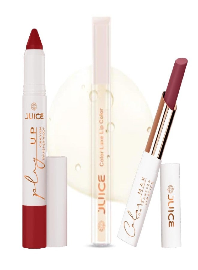 جوس مجموعة أحمر شفاه جوس طويلة الأمد، مكونة من 3 قطع للنساء (Cherry On Top-MCR09 قلم تحديد الشفاه، Gloss Kiss-G01 أحمر شفاه سائل، Pink Crush-M01 قلم رفيع) - Image 1