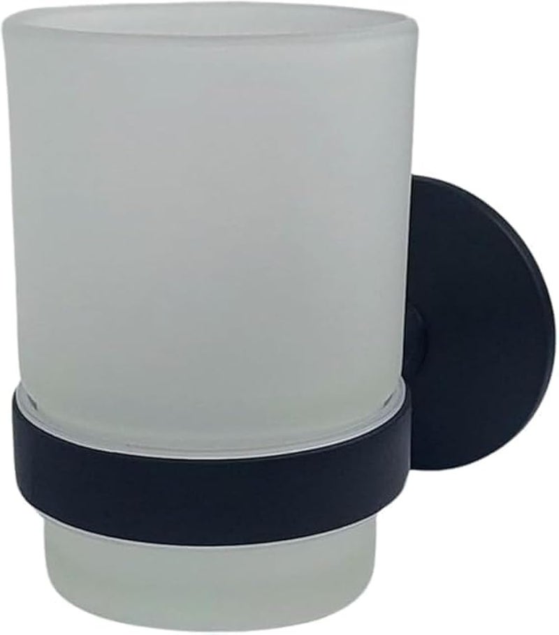 Glass Brush Holder Cup - Glass Dish (Toothbrush Cup Holder - Round Black) - Image 1