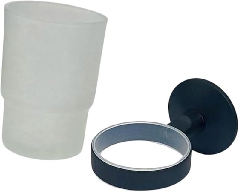 Glass Brush Holder Cup - Glass Dish (Toothbrush Cup Holder - Round Black) - Image 3