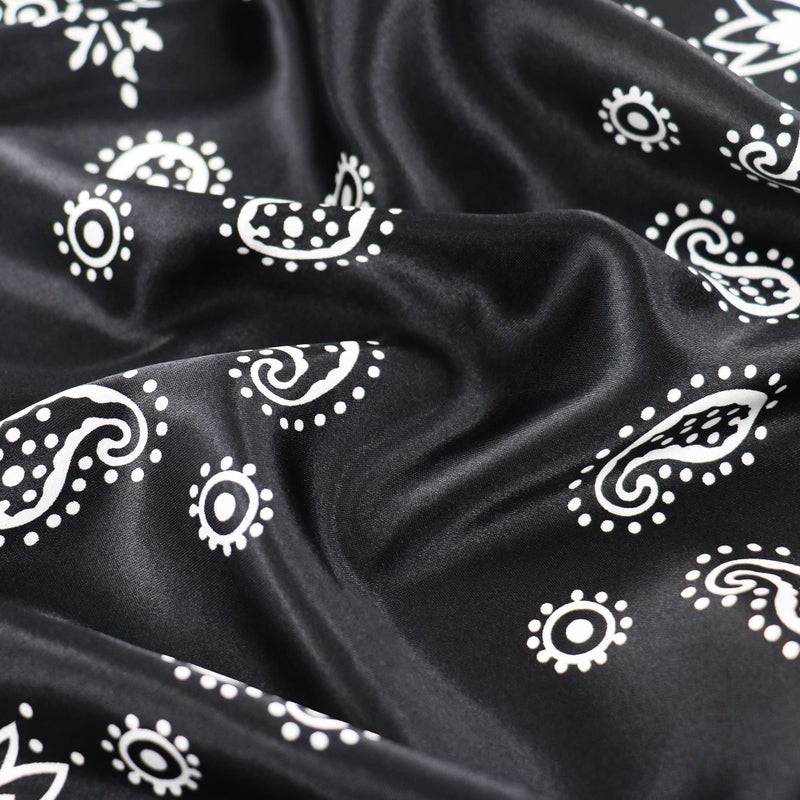 vimate Black Silk Like Scarf, 35'' Square Satin Head Scarf Headband Paisley for Women's Hair (Style-66) - Image 2