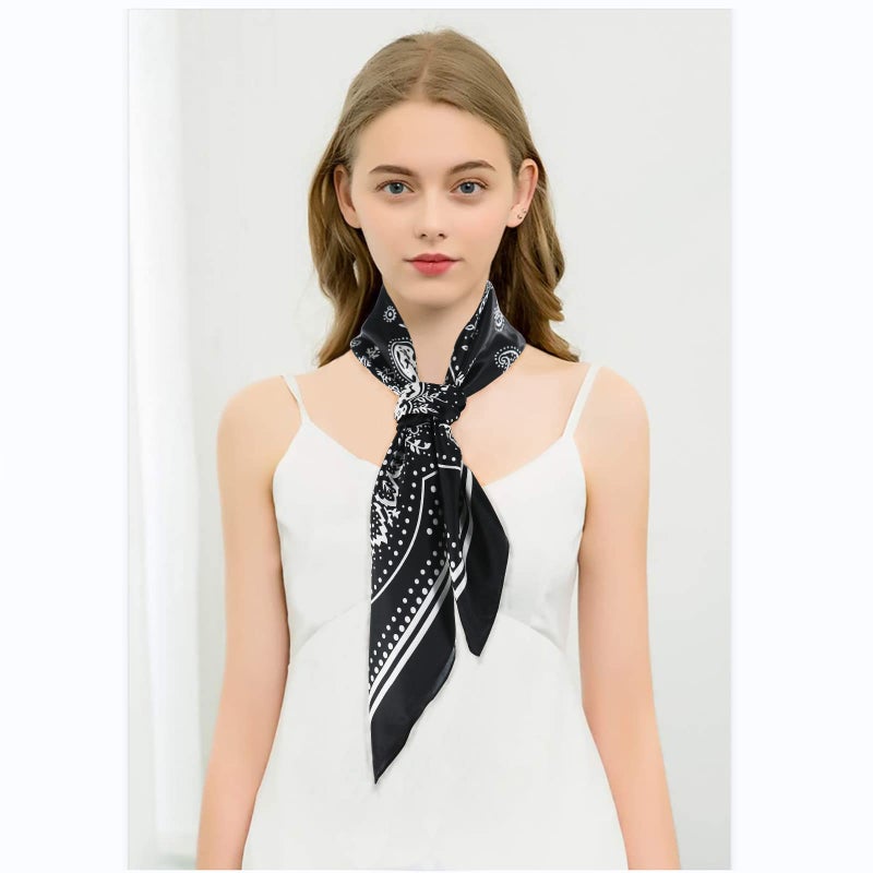 vimate Black Silk Like Scarf, 35'' Square Satin Head Scarf Headband Paisley for Women's Hair (Style-66) - Image 4