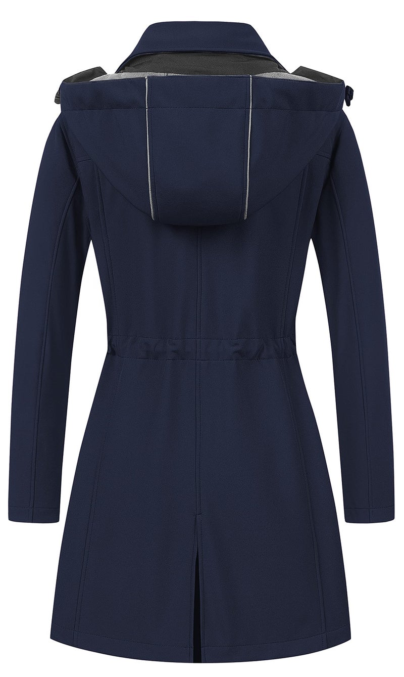 CREATMO US Women's Ladies Softshell Hooded Jacket Insulated Windbreaker Waterproof Warm Fleece Lined Snow Coat Navy S - Image 2
