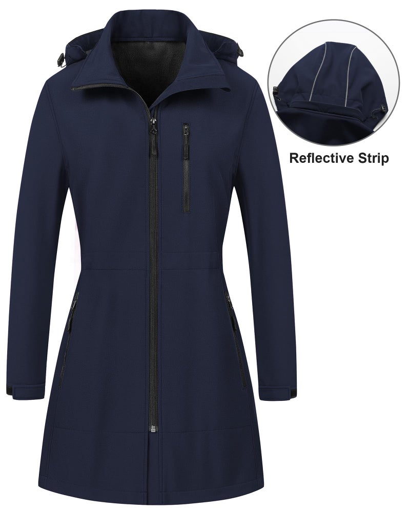 CREATMO US Women's Ladies Softshell Hooded Jacket Insulated Windbreaker Waterproof Warm Fleece Lined Snow Coat Navy S - Image 3
