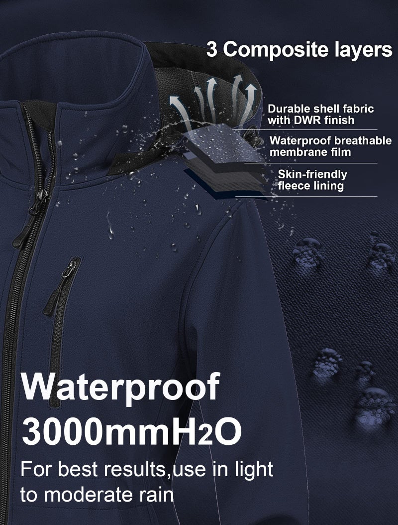 CREATMO US Women's Ladies Softshell Hooded Jacket Insulated Windbreaker Waterproof Warm Fleece Lined Snow Coat Navy S - Image 4