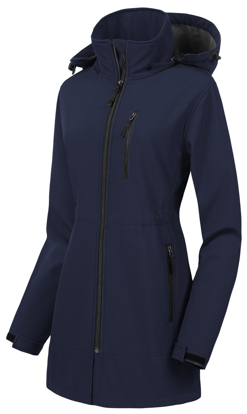 CREATMO US Women's Ladies Softshell Hooded Jacket Insulated Windbreaker Waterproof Warm Fleece Lined Snow Coat Navy S - Image 1