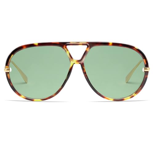 VANLINKER Trendy Polarized Aviator Sunglasses for Women Men Retro Oversized Round Sunglasses Vintage Side Shield Shades VL9798, Tortoise/Green - Image 1