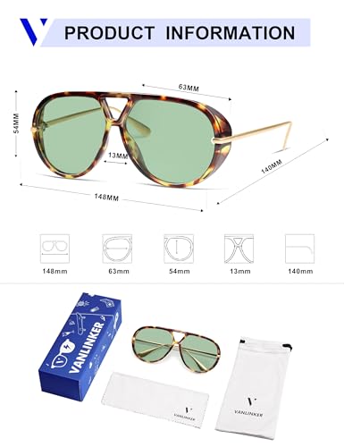 VANLINKER Trendy Polarized Aviator Sunglasses for Women Men Retro Oversized Round Sunglasses Vintage Side Shield Shades VL9798, Tortoise/Green - Image 5