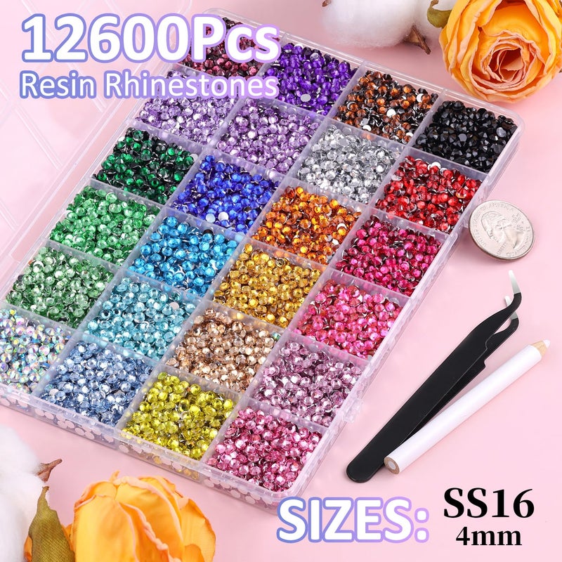 TINKRSTUFF 12600Pcs Resin Rhinestones for Bedazzling with Tweezers, Multicolor 4mm Rhinestones for Crafting with 3Pcs 10ml B7000 Jewelry Glue for DIY Crafts Clothing Tumblers Shoes Fabric Nail Art - Image 2