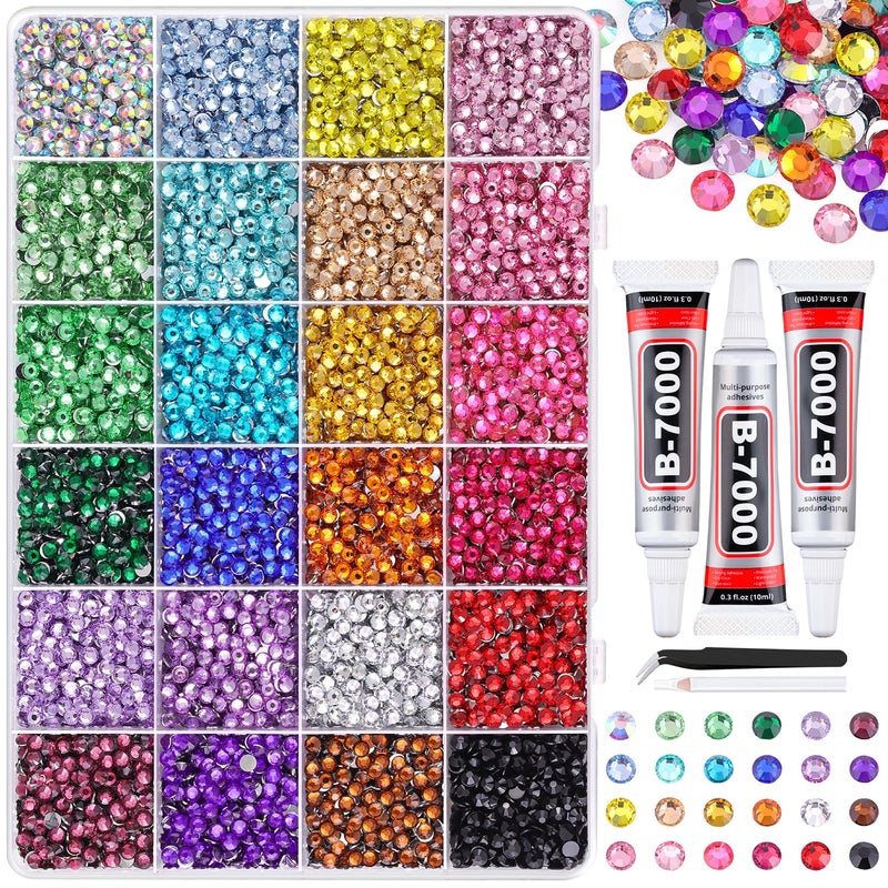 TINKRSTUFF 12600Pcs Resin Rhinestones for Bedazzling with Tweezers, Multicolor 4mm Rhinestones for Crafting with 3Pcs 10ml B7000 Jewelry Glue for DIY Crafts Clothing Tumblers Shoes Fabric Nail Art - Image 1