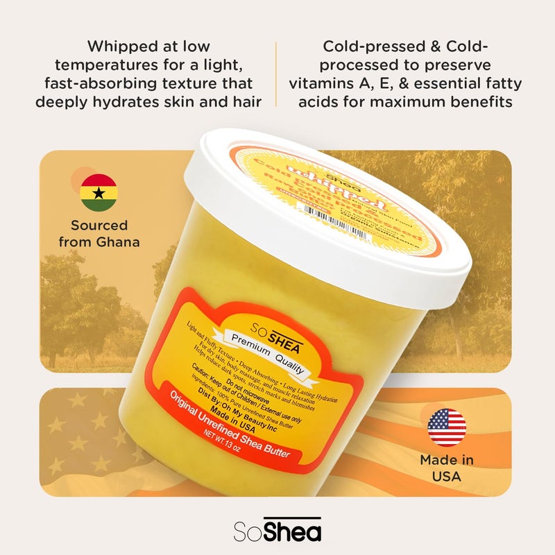 SoShea Whipped Shea Butter Unscented Original - Nourishes, Moisturizes & Renews | 100% African Pure Shea Butter | Cold-Pressed & Cold-Processed | No Dyes & Parabens | Vegan | 11.50oz / 326g - Image 2