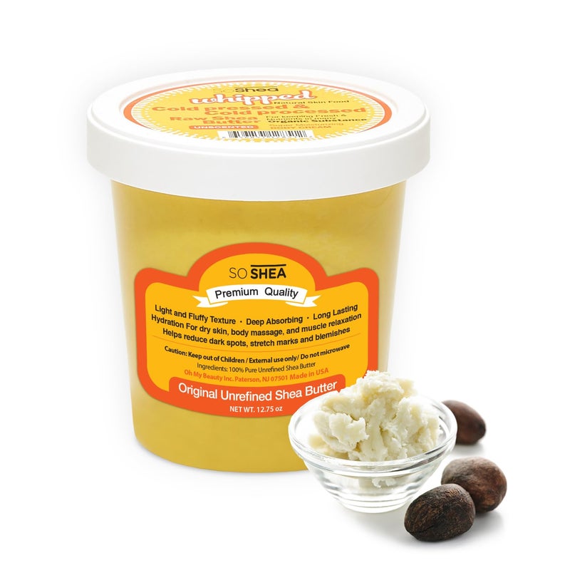 SoShea Whipped Shea Butter Unscented Original - Nourishes, Moisturizes & Renews | 100% African Pure Shea Butter | Cold-Pressed & Cold-Processed | No Dyes & Parabens | Vegan | 11.50oz / 326g - Image 1