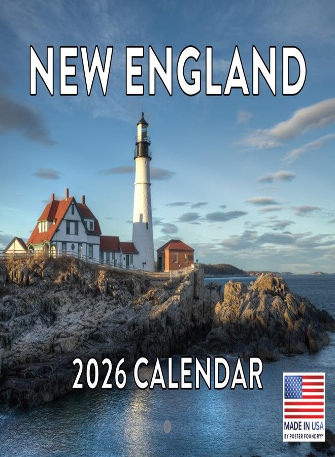 Poster Foundry New England Calendar 2026 Wall 12 Month Monthly Scenic Souvenirs Massachusettsan New Englander Themed Gifts | American Made In The USA - Image 1