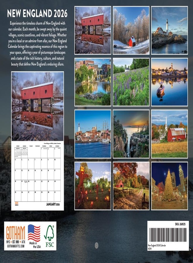 Poster Foundry New England Calendar 2026 Wall 12 Month Monthly Scenic Souvenirs Massachusettsan New Englander Themed Gifts | American Made In The USA - Image 2