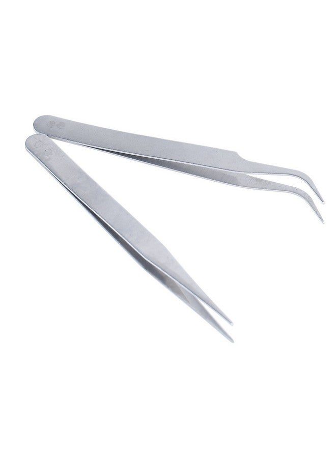 ReNext 2 Nail Art Tweezers Curved Straight Pointed Ongles (Silver) - Image 4