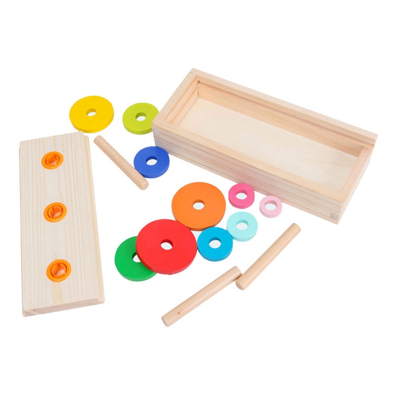 Rings Puzzle Game 10-Layer Small-Sized Robust Wood Construction - Challenging Design Wooden Tower for Elementary School Kids, Home, Schools, Kindergartens - Image 1