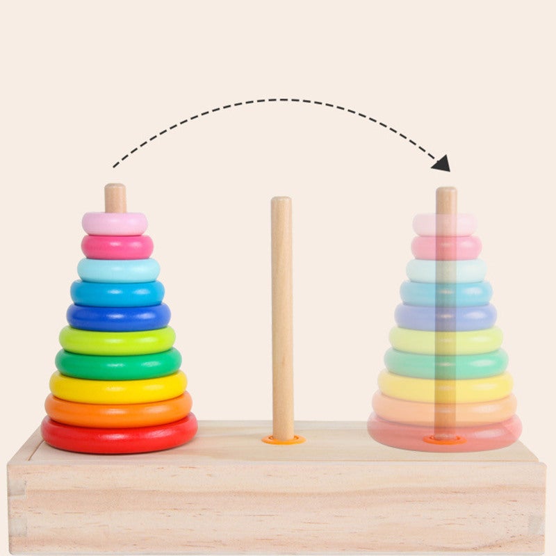 Rings Puzzle Game 10-Layer Small-Sized Robust Wood Construction - Challenging Design Wooden Tower for Elementary School Kids, Home, Schools, Kindergartens - Image 3