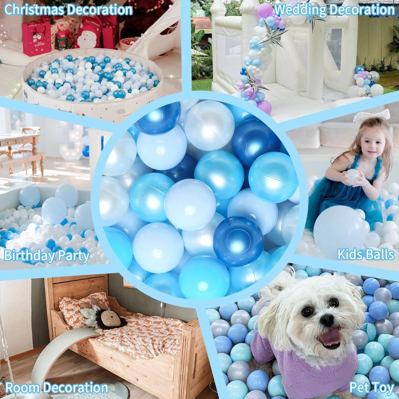 GOGOSO Ball Pits Balls Toddlers 50 100 200 500 Plastics Shape Ball Non-Phthalate Non-BPA Non-Toxic 2.2-Inch Crush Proof Play Balls Pearl Blue Colors  50 Balls - Image 3