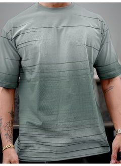 Maniac Mens Spray Print Round Neck 3/4th Sleeve Light Grey Cotton Oversized T-Shirt  - Image 4