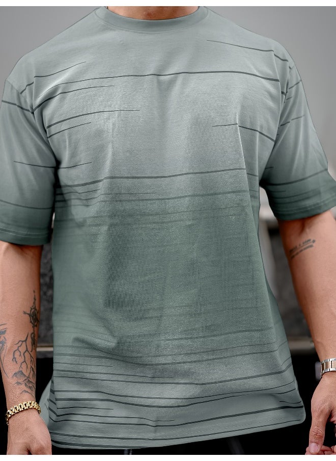 Maniac Mens Spray Print Round Neck 3/4th Sleeve Light Grey Cotton Oversized T-Shirt  - Image 4