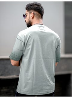 Maniac Mens Spray Print Round Neck 3/4th Sleeve Light Grey Cotton Oversized T-Shirt  - Image 3
