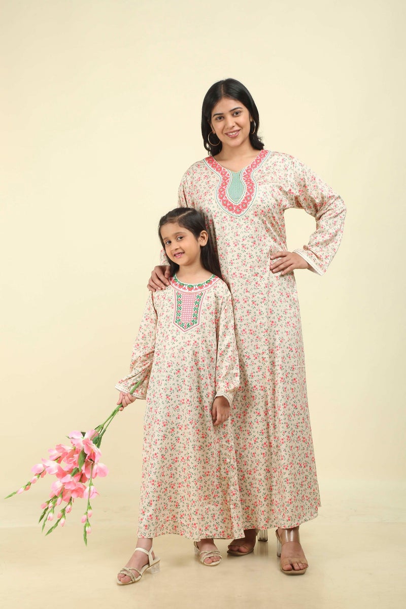 HANA & SARA Girls Satin Digital Print Floral Arabic Jalabiya – Lightweight Modest Wear Dress - Image 5