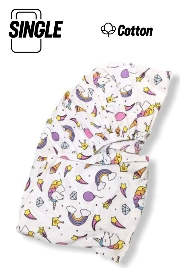 Baby Special Cotton Baby and Kids Elastic Bed Sheet White Unicorn 70x160 cm