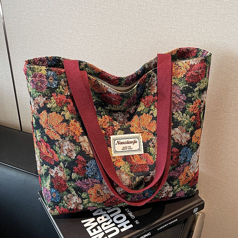 Large Capacity Canvas Shoulder Bag for Women, Chinese Style Tote - Image 3