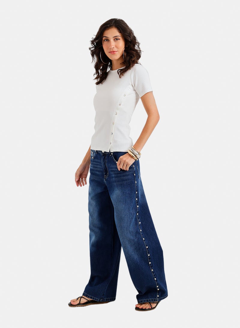 Carina Side Studded Denim Pants - Image 5