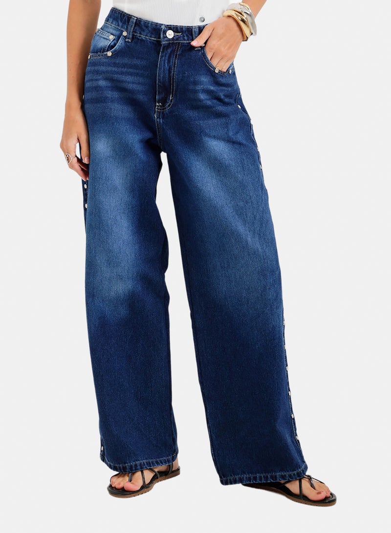 Carina Side Studded Denim Pants - Image 1