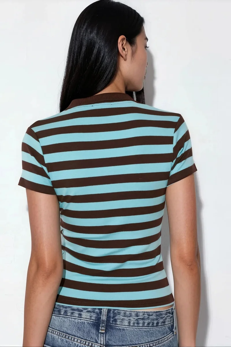 بوسيم BUSEM Striped Ribbed Polo Blouse