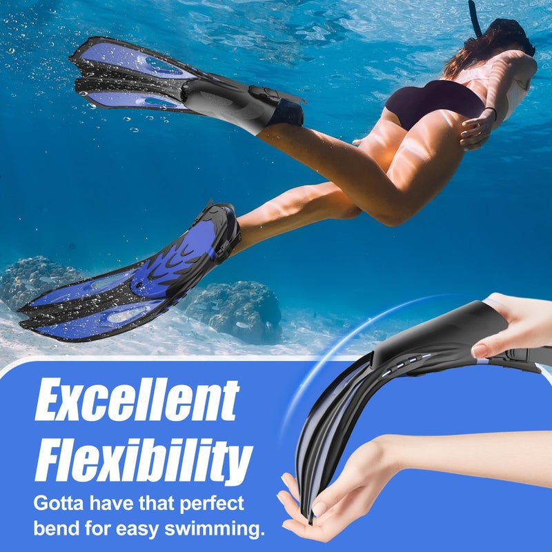 MELUMILU Snorkel Fins, Swim Fins Travel Size Short Adjustable for Snorkeling Diving Adult Men Women Open Heel Swimming Flippers (Blue) - Image 4