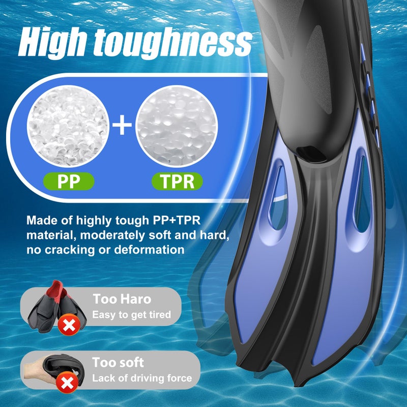 MELUMILU Snorkel Fins, Swim Fins Travel Size Short Adjustable for Snorkeling Diving Adult Men Women Open Heel Swimming Flippers (Blue) - Image 3