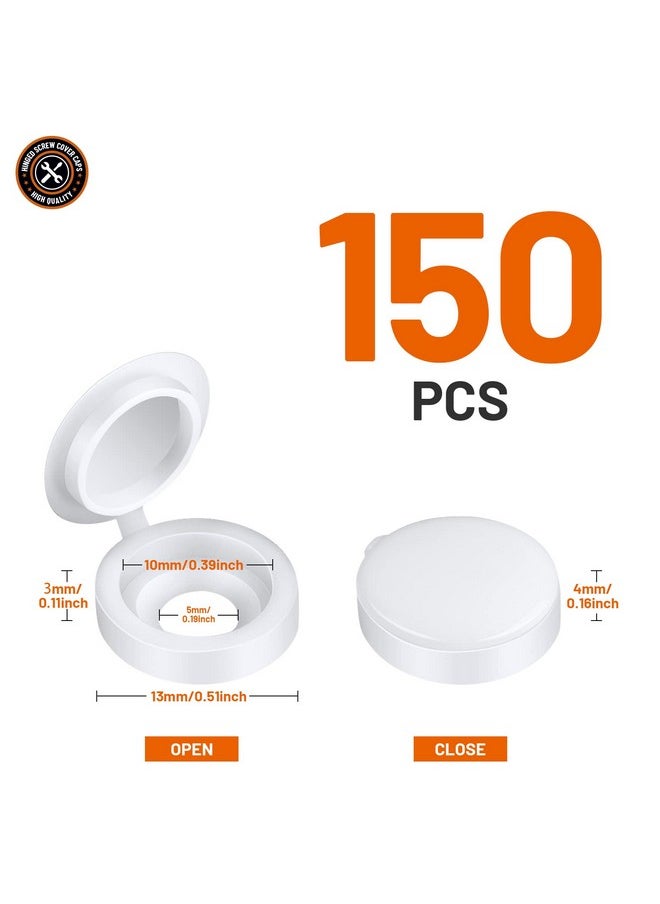 HNYYZL HNYYZL Plastic Hinged Screw Covers Caps, Screw Caps 150 PCS White, Folding Screw Cover Cap, Snap Washer Covers Flip Tops for Covering Screw Heads, Screw Protection (M)  - Image 2