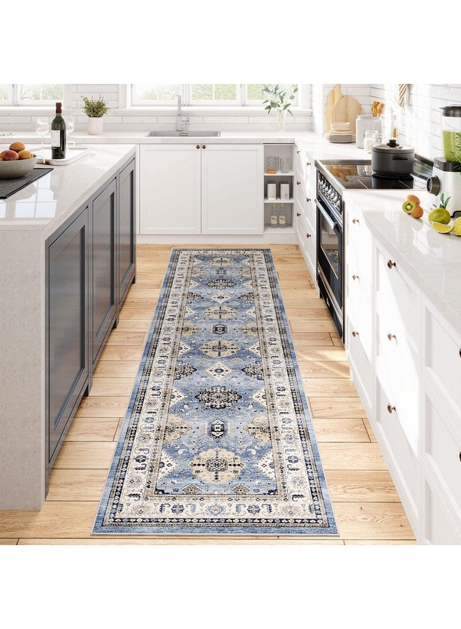 دريبكس سجادة Dripex Vintage Runner مقاس 2x8 قابلة للغسل ومزينة بزخارف شرقية، سجادة مطبخ غير قابلة للانزلاق ومقاومة للبقع، سجادة رفيعة قابلة للطي لمدخل غرفة المعيشة وغرفة النوم - Image 1