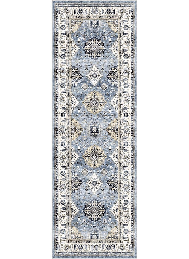 دريبكس سجادة Dripex Vintage Runner مقاس 2x8 قابلة للغسل ومزينة بزخارف شرقية، سجادة مطبخ غير قابلة للانزلاق ومقاومة للبقع، سجادة رفيعة قابلة للطي لمدخل غرفة المعيشة وغرفة النوم - Image 2