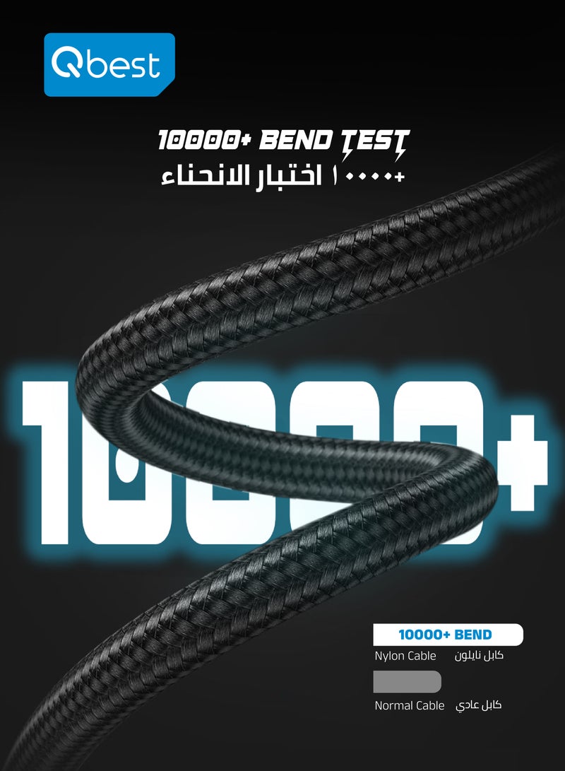 Qbest 30W Nylon USB Type C to Type C Data Cable 1M - High-Speed Data Transfer, Quick Charge, Durable Design - Made with Nylon & Tinned Copper - Black - Image 3