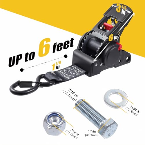 Ayaport Retractable Ratchet Straps 2 inch x 6ft Boat Transom Tie Down Straps to Trailer - 3300lbs Break Strength, Heavy Duty Bolt-on Trailer Straps for Boat, Jet Ski, Motorcycles, ATV - Image 4