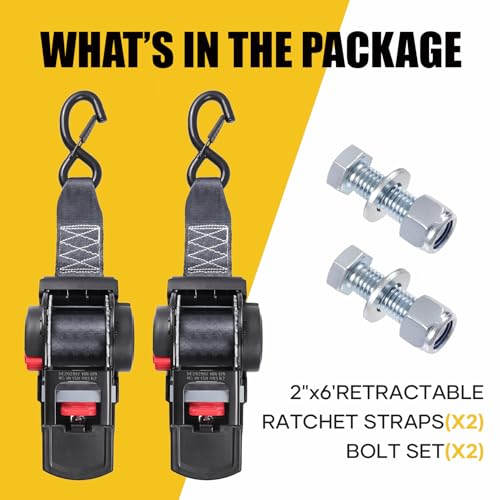 Ayaport Retractable Ratchet Straps 2 inch x 6ft Boat Transom Tie Down Straps to Trailer - 3300lbs Break Strength, Heavy Duty Bolt-on Trailer Straps for Boat, Jet Ski, Motorcycles, ATV - Image 5