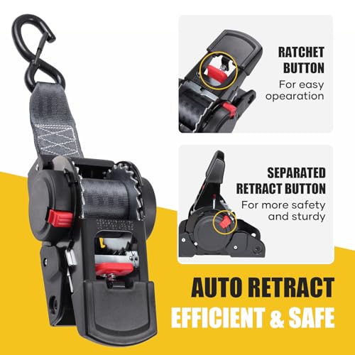 Ayaport Retractable Ratchet Straps 2 inch x 6ft Boat Transom Tie Down Straps to Trailer - 3300lbs Break Strength, Heavy Duty Bolt-on Trailer Straps for Boat, Jet Ski, Motorcycles, ATV - Image 2